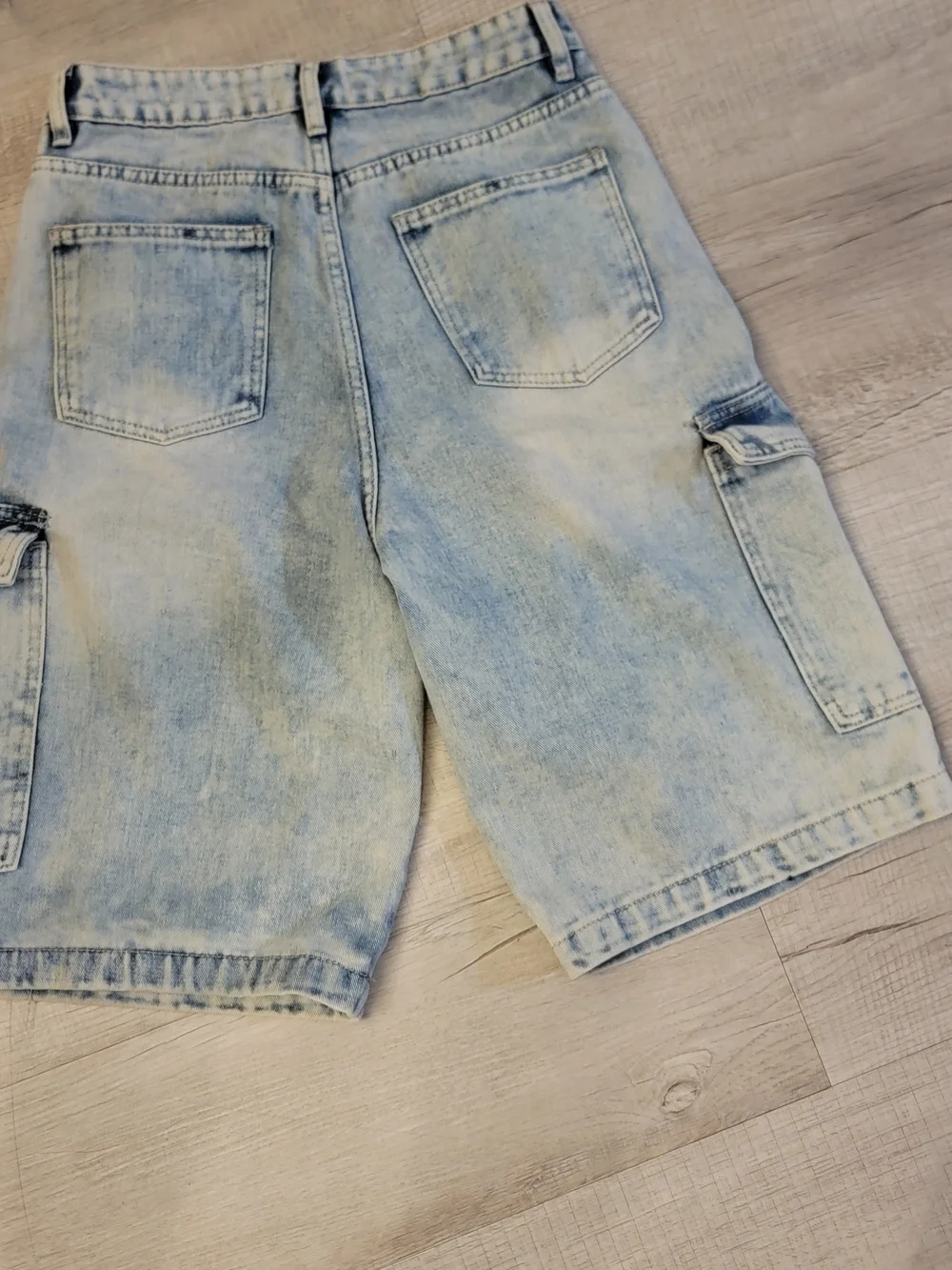 Light Blue Denim Cargo Bermuda Shorts for Women